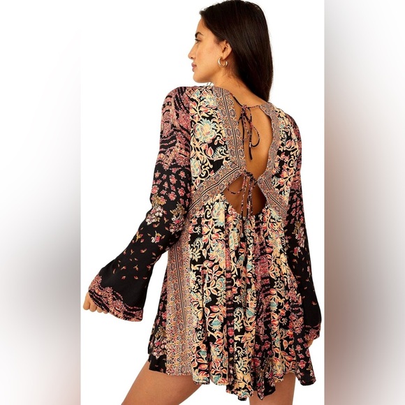 Free People Stevie Printed Tunic, Black Combo, Small Petite EUC - Picture 3 of 7